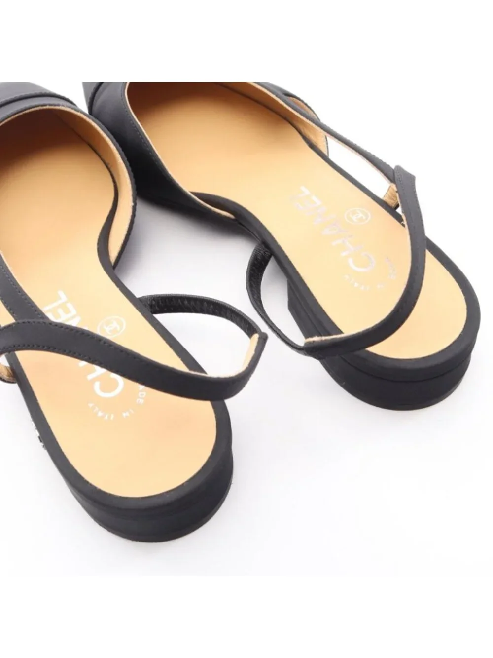 Chanel Pumps Beige Black Sling Back Heel